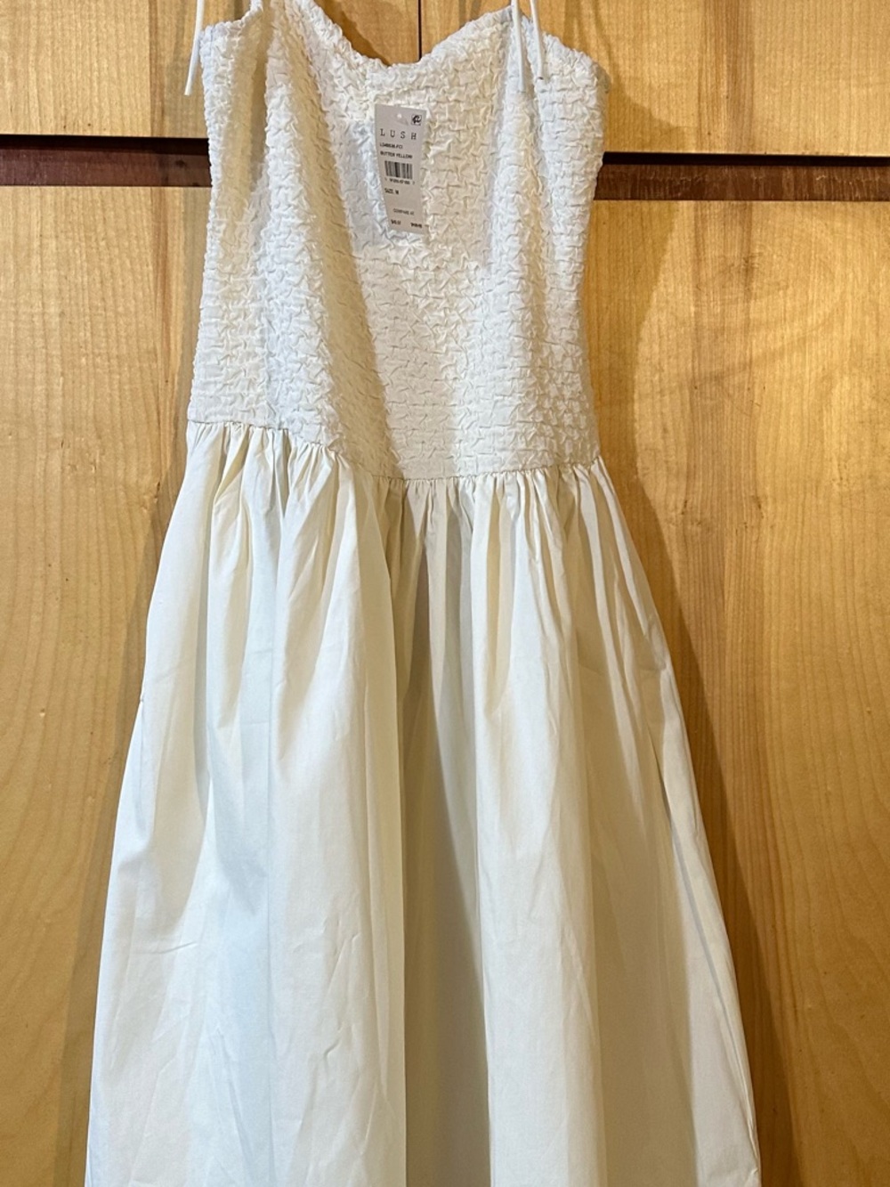 NWT Lush Woman White Smocked Bodice Tie-Strap Dress Size: M
